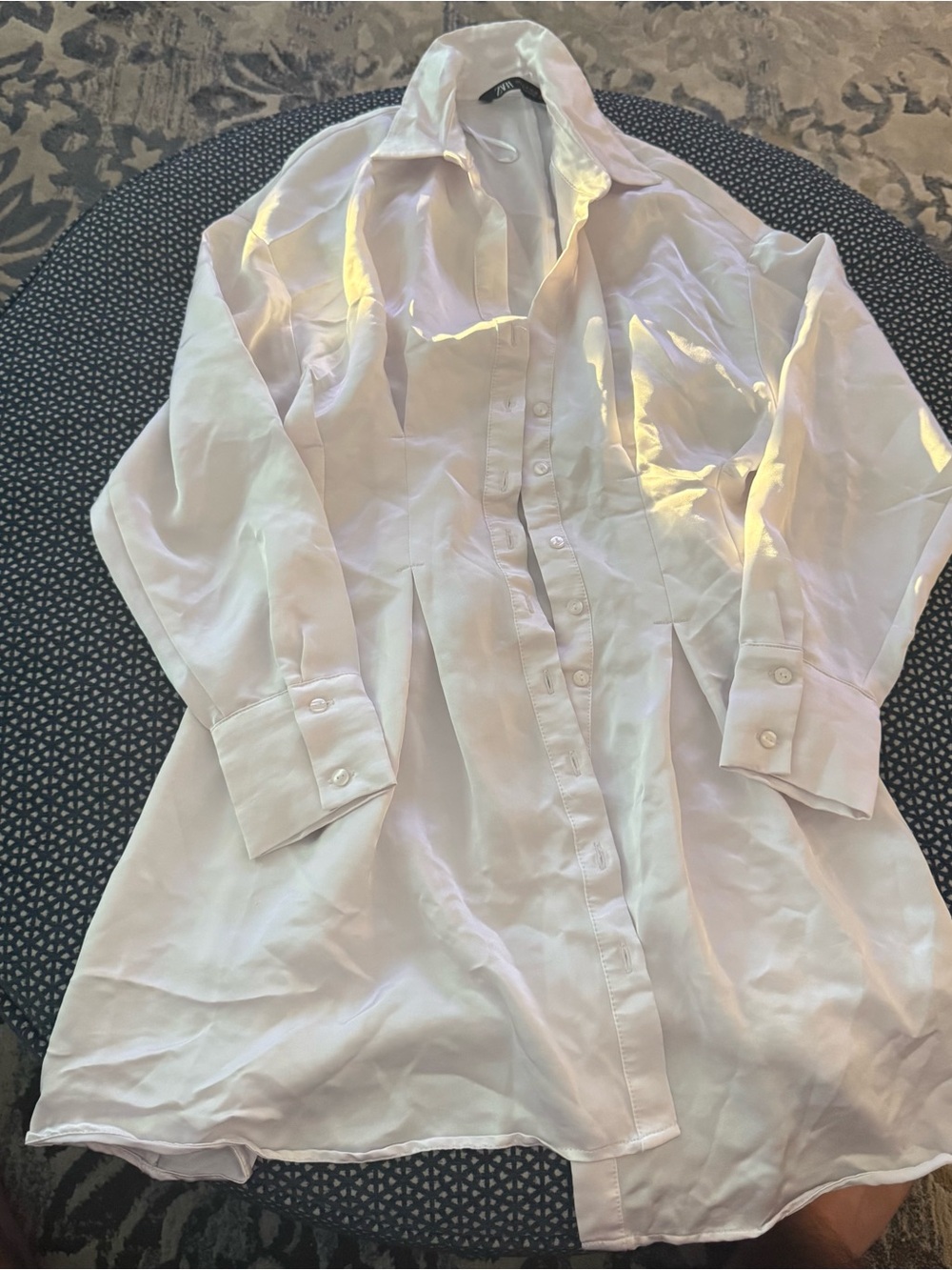 Zara White Long Sleeve Shirt Dress